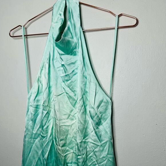 LAPOINTE Metallic Mint Green Halter Neckline Backless Satin Gown Dress Size 4 - Picture 6 of 15
